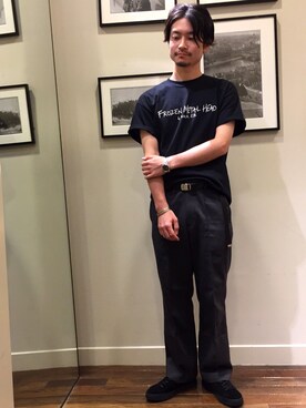 「BEAUTY&YOUTH BEDWIN×BEASTIE BOYSのアイテム（Tシャツ/カットソー、ブラック系）」を使った、Munehiro Itoさん（メンズ・171cm）の夏コーディネート