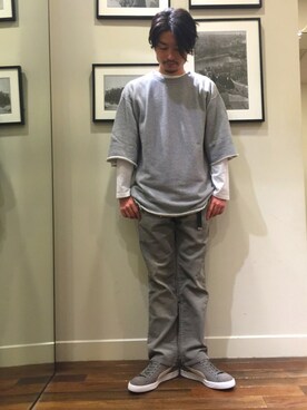 「VOTE MAKE NEW CLOTHES×BEAUTY&YOTHのアイテム（スウェット、グレー系）」を使った、Munehiro Itoさん（メンズ・171cm）の夏コーディネート