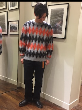 「BEAUTY&YOUTH UNITED ARROWS（ビューティーアンドユースユナイテッドアローズ）のBY ∴ アーガイル シャギー ニット（ニット/セーター、グレー系）」を使った、Munehiro Itoさん（メンズ・171cm）の秋コーディネート
