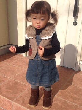 「キッズ服」｜「アイテム（ブーツ）」を使った、popopoさん（キッズ・90cm）の冬コーディネート