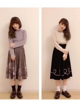 「ベロアスカート」｜「アイテム（ローファー）」を使った、ひーさん（レディース・155cm）の秋コーディネート
