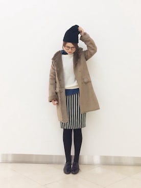 「ロゴニット」｜「アイテム（ムートンコート）」を使った、nozomiさん（レディース・154cm）の冬コーディネート