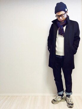 「カシミヤ」｜「アイテム（その他アウター）」を使った、naoyaさん（メンズ・173cm）の冬コーディネート