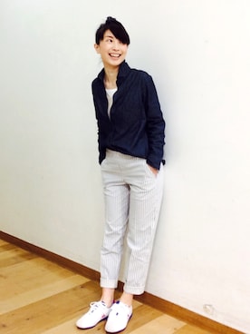 「UNIQLO（ユニクロ）のアイテム（Shirts、ブルー系）」を使った、てらりんさん（レディース・155cm）の冬コーディネート
