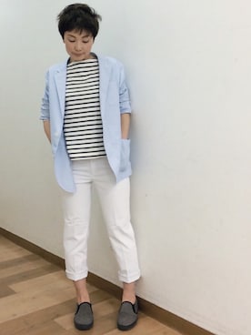 「UNIQLO（ユニクロ）のアイテム（Outerwear、ブルー系）」を使った、てらりんさん（レディース・155cm）の春コーディネート