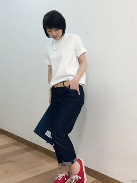 「UNIQLO（ユニクロ）のアイテム（T Shirts、ホワイト系）」を使った、てらりんさん（レディース・155cm）の春コーディネート