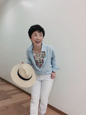「UNIQLO（ユニクロ）のアイテム（Shirts、ブルー系）」を使った、てらりんさん（レディース・155cm）の春コーディネート