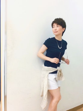 「UNIQLO（ユニクロ）のアイテム（Pants、ホワイト系）」を使った、てらりんさん（レディース・155cm）の夏コーディネート