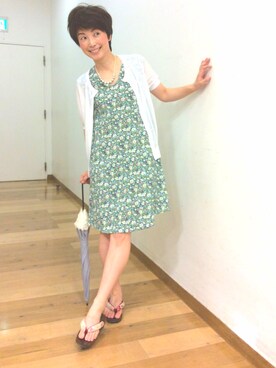 「UNIQLO（ユニクロ）のアイテム（One piece dress、グリーン系）」を使った、てらりんさん（レディース・155cm）の夏コーディネート