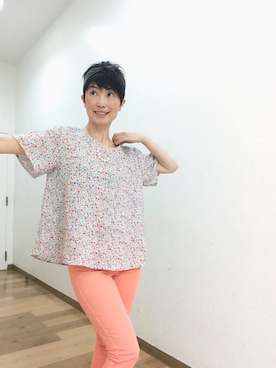 「UNIQLO（ユニクロ）のアイテム（T Shirts、レッド系）」を使った、てらりんさん（レディース・155cm）の夏コーディネート