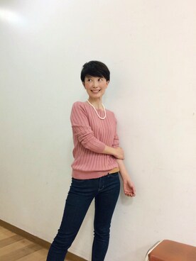 「UNIQLO（ユニクロ）のアイテム（Knitwear、ピンク系）」を使った、てらりんさん（レディース・155cm）の秋コーディネート
