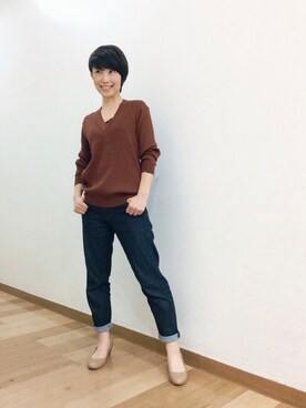 「UNIQLO（ユニクロ）のアイテム（Knitwear、ブラウン系）」を使った、てらりんさん（レディース・155cm）の秋コーディネート
