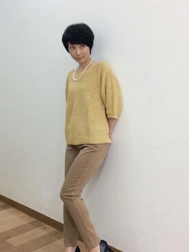 「UNIQLO（ユニクロ）のアイテム（Knitwear、ベージュ系）」を使った、てらりんさん（レディース・155cm）の秋コーディネート
