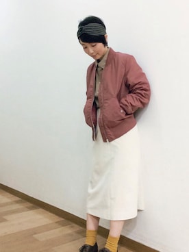 「UNIQLO（ユニクロ）のアイテム（Blouson、ピンク系）」を使った、てらりんさん（レディース・155cm）の秋コーディネート