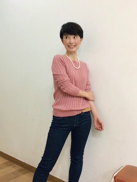 「UNIQLO（ユニクロ）のアイテム（Knitwear、ピンク系）」を使った、てらりんさん（レディース・155cm）の秋コーディネート