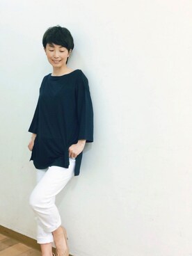 「UNIQLO（ユニクロ）のアイテム（T Shirts、ブルー系）」を使った、てらりんさん（レディース・155cm）の夏コーディネート