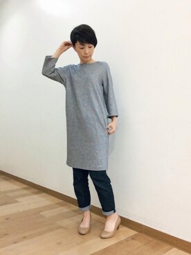 「UNIQLO（ユニクロ）のアイテム（One piece dress、グレー系）」を使った、てらりんさん（レディース・155cm）の秋コーディネート