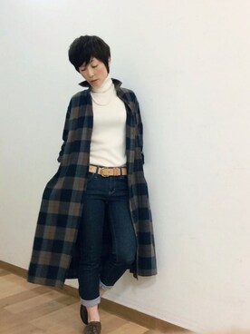 「UNIQLO（ユニクロ）のアイテム（One piece dress、ブラウン系）」を使った、てらりんさん（レディース・155cm）の秋コーディネート