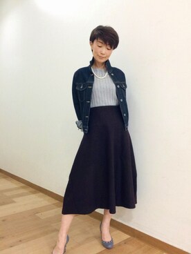 「UNIQLO（ユニクロ）のアイテム（Skirt、レッド系）」を使った、てらりんさん（レディース・155cm）の秋コーディネート