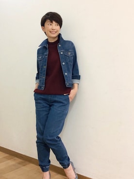 「UNIQLO（ユニクロ）のアイテム（Denim jacket、ブルー系）」を使った、てらりんさん（レディース・155cm）の秋コーディネート