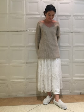「Ray BEAMS（レイビームス）のRay BEAMS / レースシアー ギャザースカート（スカート）」を使った、wakoさん（レディース・168cm）の秋コーディネート