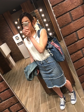 「Ungrid（アングリッド）の 【Casual】ｳﾞｨﾝﾃｰｼﾞGｼﾞｬﾝ （デニムジャケット）」を使った、chaiさん（レディース・162cm）の春コーディネート