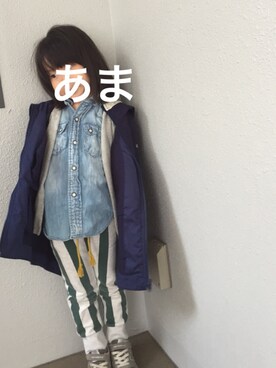 「アイテム（ミリタリージャケット）」を使った、tomocoさん（キッズ・110cm）の冬コーディネート