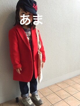 「uu」｜「アイテム（チェスターコート）」を使った、tomocoさん（キッズ・110cm）の春コーディネート