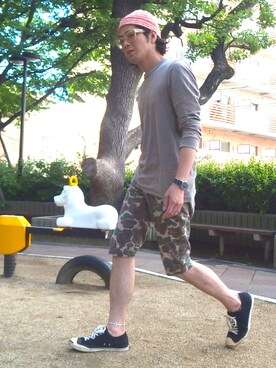 「SUNDAY SOMEWHEREのアイテム」を使った、tayuuuさん（メンズ・178cm）の夏コーディネート