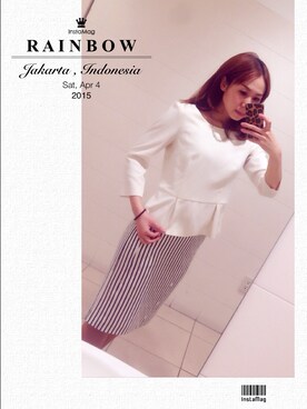 「NATURAL BEAUTY BASIC（ナチュラルビューティーベーシック）のアイテム（T恤、イエロー系）」を使った、mztniさん（レディース）の夏コーディネート