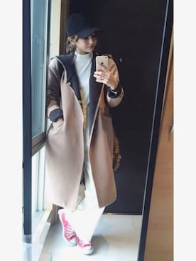 「FIG&VIPER（フィグアンドバイパー）のアイテム（キャップ）」を使った、後藤麻美さん（レディース・160cm）の冬コーディネート