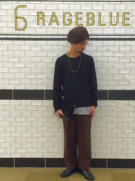 「RAGEBLUE（レイジブルー）の＜トレンドのロング丈＞ワッフルロングカットソー/733404（Tシャツ/カットソー）」を使った、チリリンさん（メンズ・172cm）の秋コーディネート