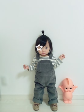 「ハーフアップ」｜「アイテム（オールインワン・サロペット）」を使った、iro-iroさん（キッズ・70cm）の冬コーディネート