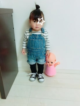 「キッズレギンス部」｜「アイテム（オールインワン・サロペット）」を使った、iro-iroさん（キッズ・70cm）の冬コーディネート