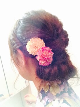 「ヘアアクセ」｜「アイテム（浴衣）」を使った、うーなさん（レディース・156cm）の夏コーディネート