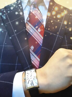 「アイテム（ネクタイ、レッド系）」を使った、豚麺さん（メンズ・172cm）の冬コーディネート