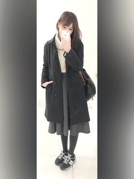 「ストライプスカート」｜「アイテム（ピーコート）」を使った、WTIN さん（レディース・157cm）の冬コーディネート
