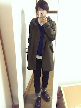 「靴下チラ見せ」｜「アイテム（モッズコート）」を使った、まいけるさんさん（メンズ・165cm）の春コーディネート