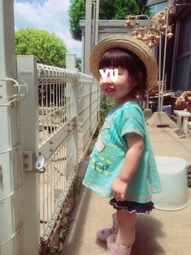 「麦わら帽子」｜「アイテム（レインシューズ）」を使った、miiさん（キッズ・70cm）の夏コーディネート