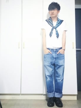 「アイテム（バングル/リストバンド）」を使った、takuya matsudaさん（メンズ・170cm）の夏コーディネート