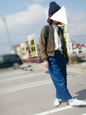 「KBF（ケイビーエフ）のアイテム（MA-1）」を使った、Amiiさん（レディース・158cm）の春コーディネート