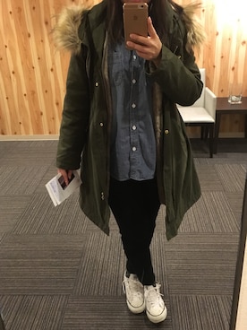 「Te chichi（テチチ）のアイテム（モッズコート）」を使った、eddyさん（レディース・155cm）の冬コーディネート