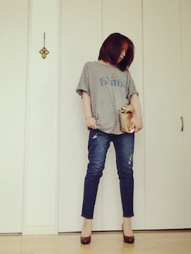 「ブロンズ」｜「アイテム（バッグ）」を使った、めるもさん（レディース・158cm）の春コーディネート