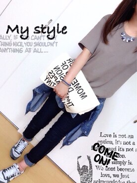 「アイテム（アクセサリー、パープル系）」を使った、めるもさん（レディース・158cm）の夏コーディネート