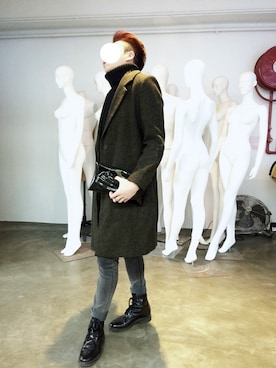 「sandro（サンドロ）のアイテム（ブーツ）」を使った、pieitieiriwiui さん（メンズ・178cm）の冬コーディネート