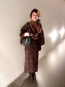 「着物」｜「アイテム（ブーティ）」を使った、sho-ko さん（レディース・161cm）の冬コーディネート