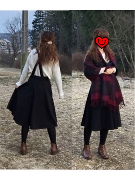 「SPINNS(スピンズ)のアイテム(ストール/ショール)」を使った、tomoさん(レディース・156cm)の冬コーディネート