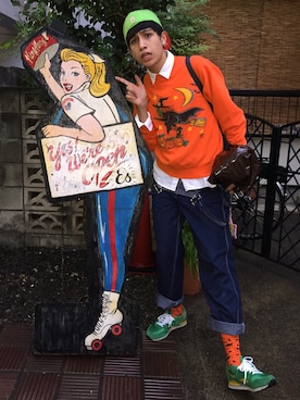「TOPMAN（トップマン）のアイテム（レッグウェア）」を使った、けみおさん（メンズ・193cm）の秋コーディネート