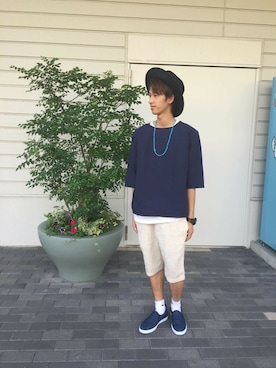 「HVC（エイチブイシー）のアイテム（シューズ）」を使った、GRANDGLOBAL和歌山店さん（メンズ・172cm）の夏コーディネート