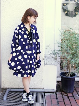 Neigh ドットネクタイ付シャツワンピースを使った人気ファッションコーディネート Wear